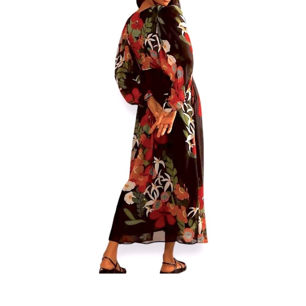 Farm Rio x Anthropologie Long Sleeve V Neck Floral Maxi Dress Balloon Sleeve S - Picture 2 of 11